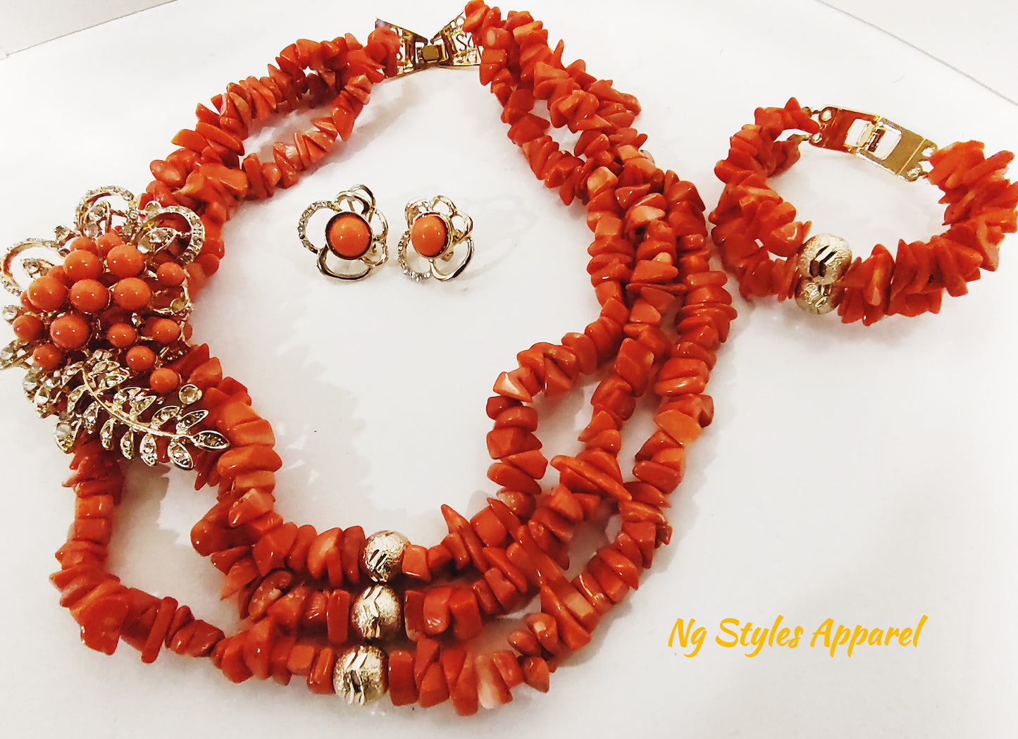 AFRICAN CORAL BEADED JEWELRY SET